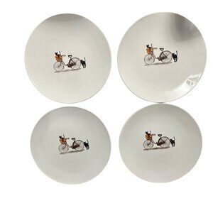 4 Rae Dunn Artisan Collection by Magenta Cats and Bicycle 6.25” dessert plates